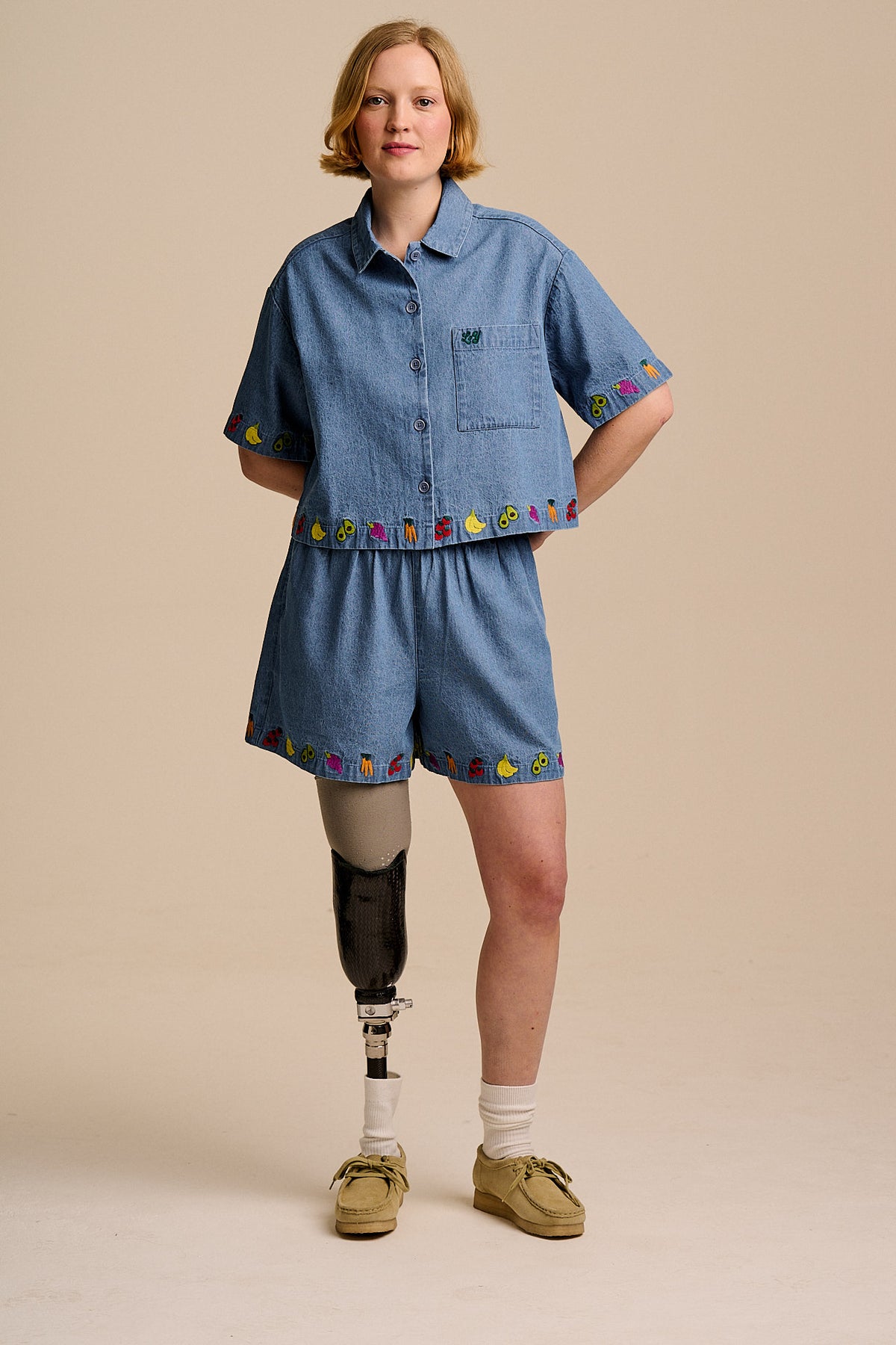 Charlie Cotton Shorts Veg Embroidery