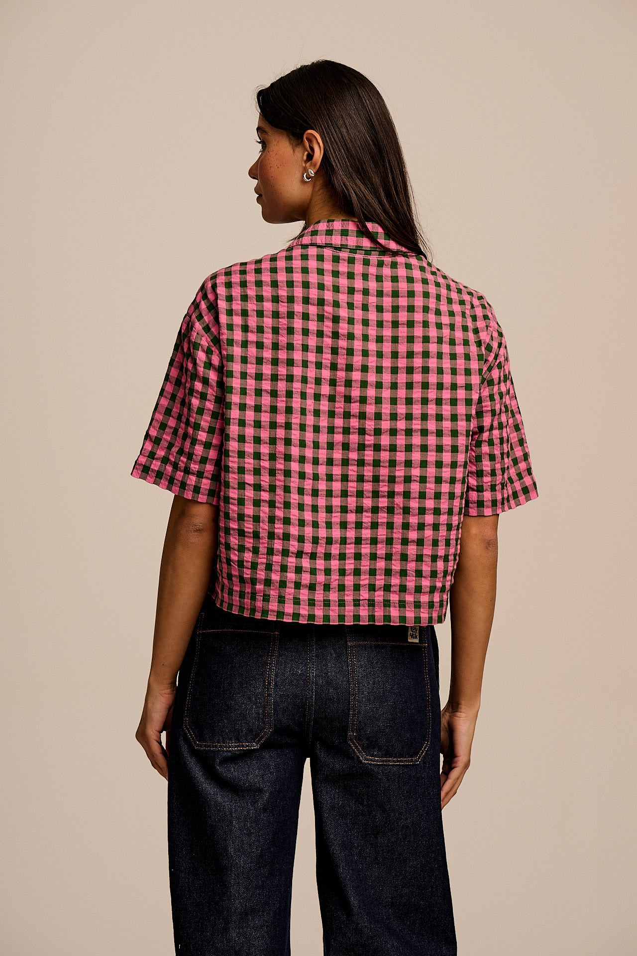 Archer - Cotton Shirt in Pink & Green Gingham