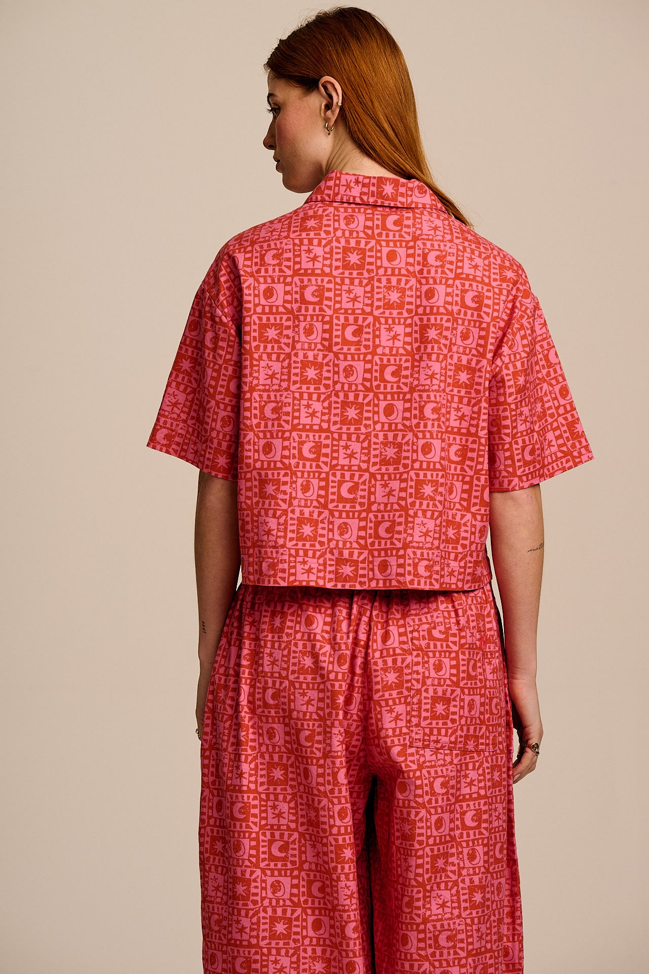 Archer - Cotton Shirt In Pink & Red Lunar Checkerboard