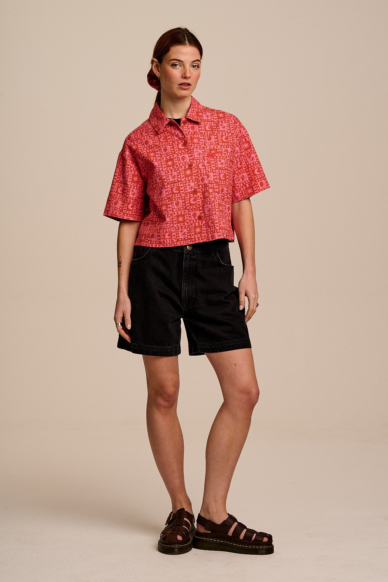 Archer - Cotton Shirt In Pink & Red Lunar Checkerboard