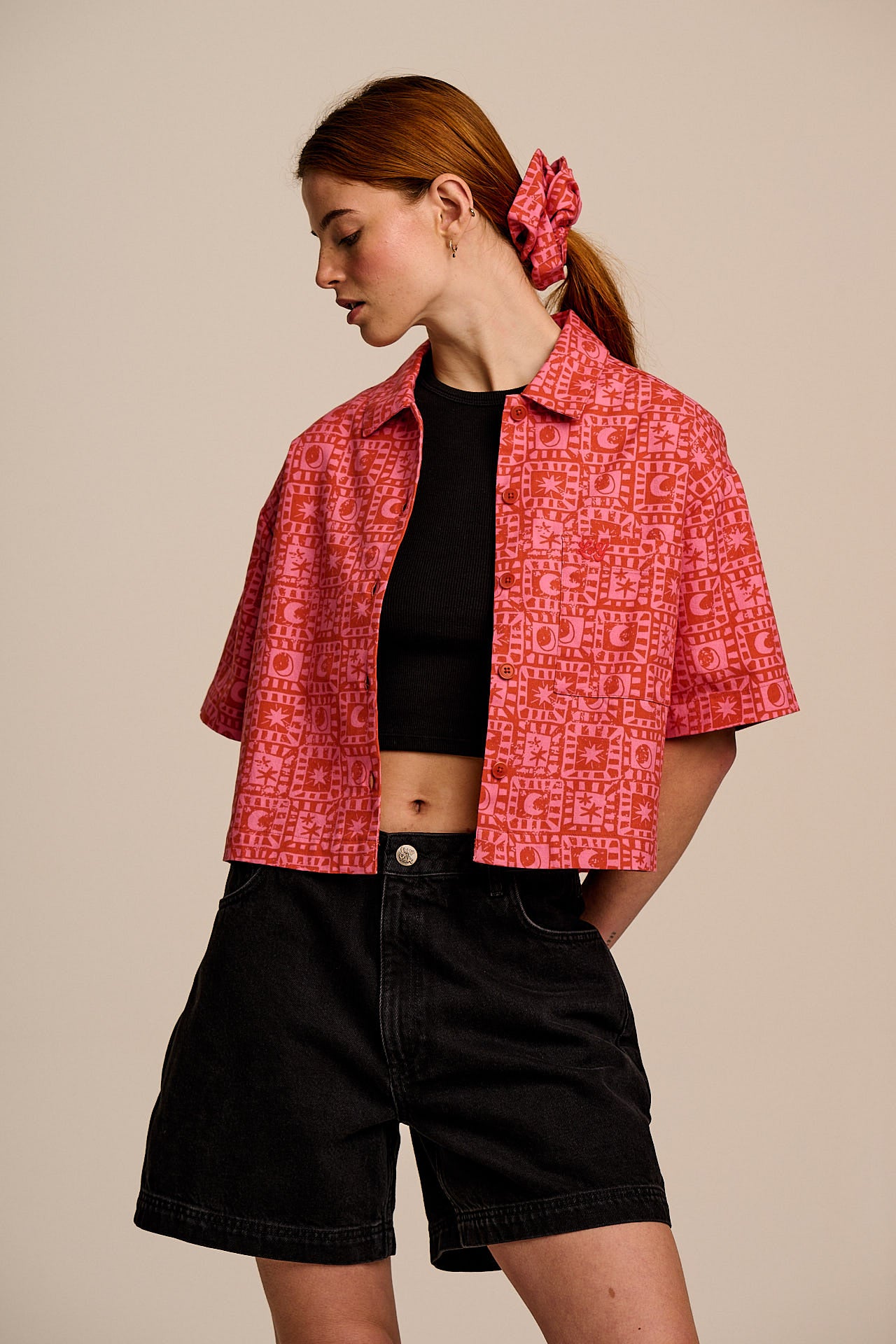 Archer - Cotton Shirt In Pink & Red Lunar Checkerboard