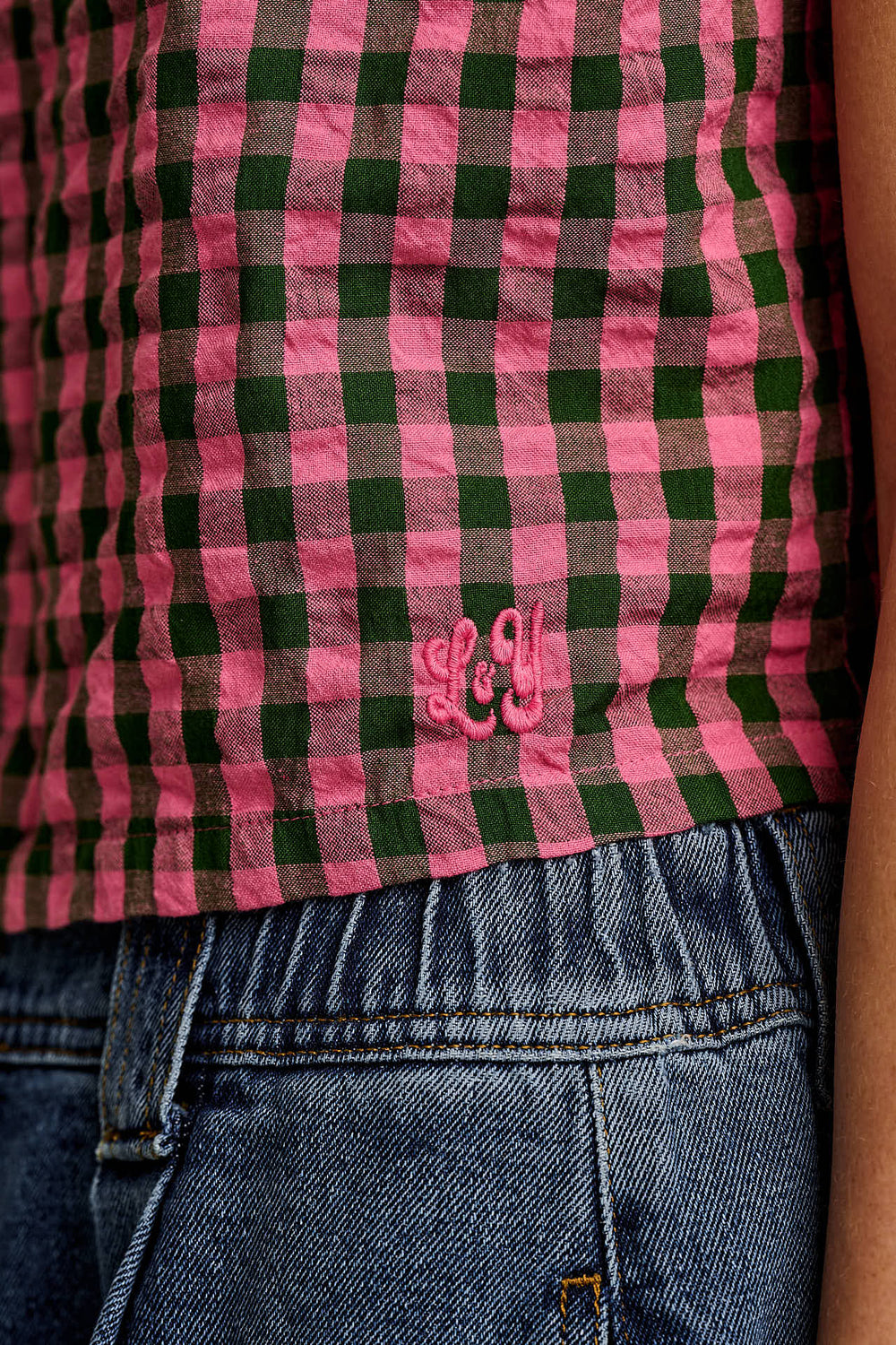 Arden - Cotton Shell Top in Pink & Green Check