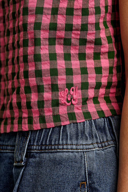 Arden - Cotton Shell Top in Pink & Green Check