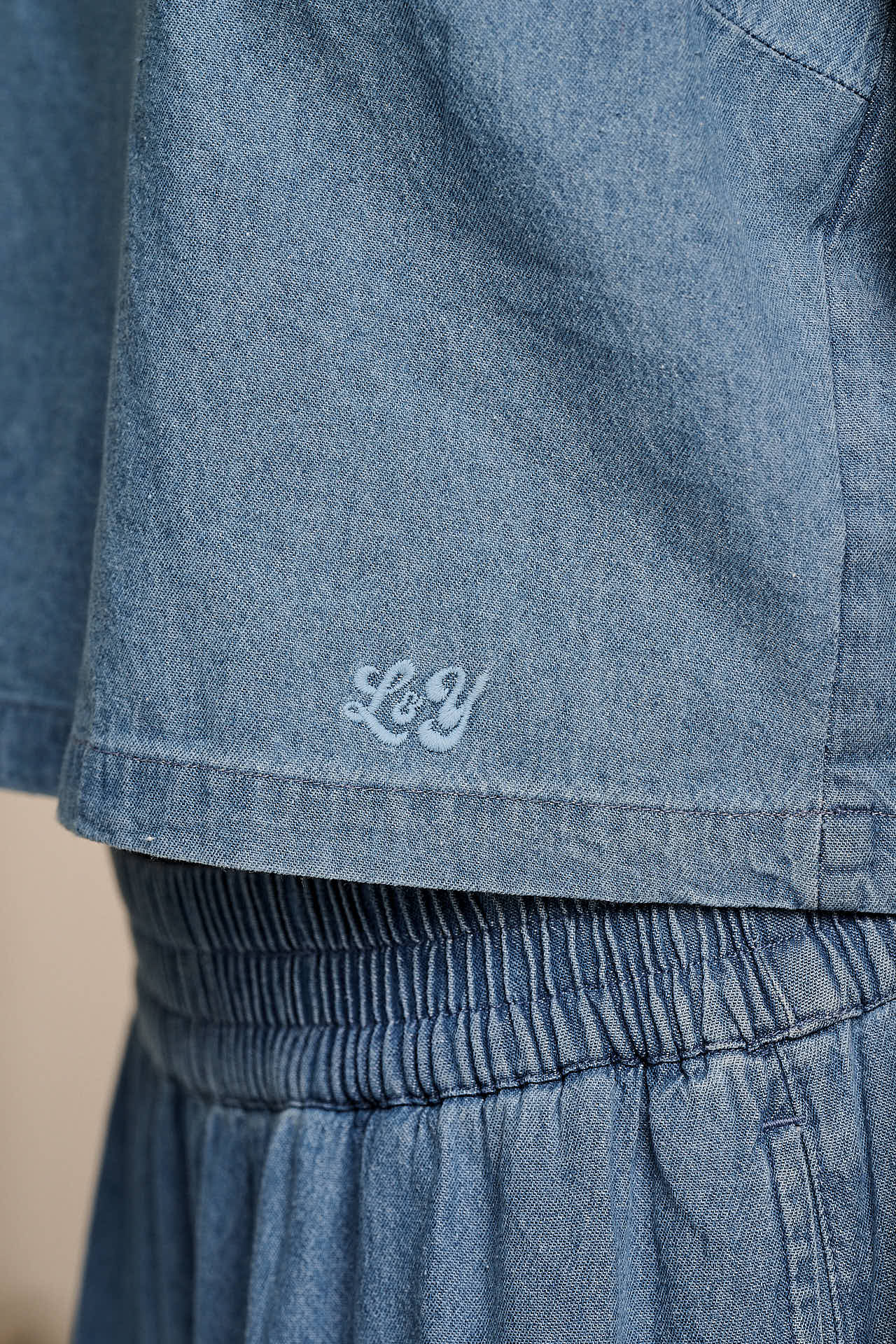 Arden -  Light Weight Denim Shell Top in Light Wash Blue