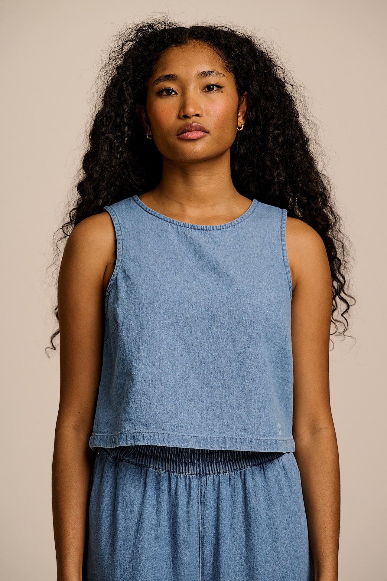 Arden -  Light Weight Denim Shell Top in Light Wash Blue