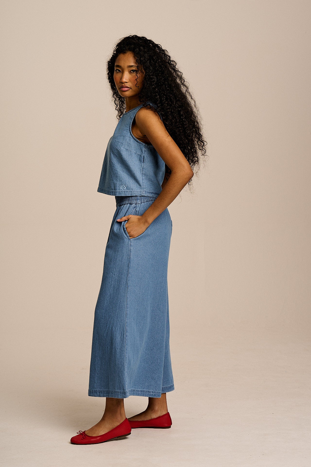 Arden -  Light Weight Denim Shell Top in Light Wash Blue