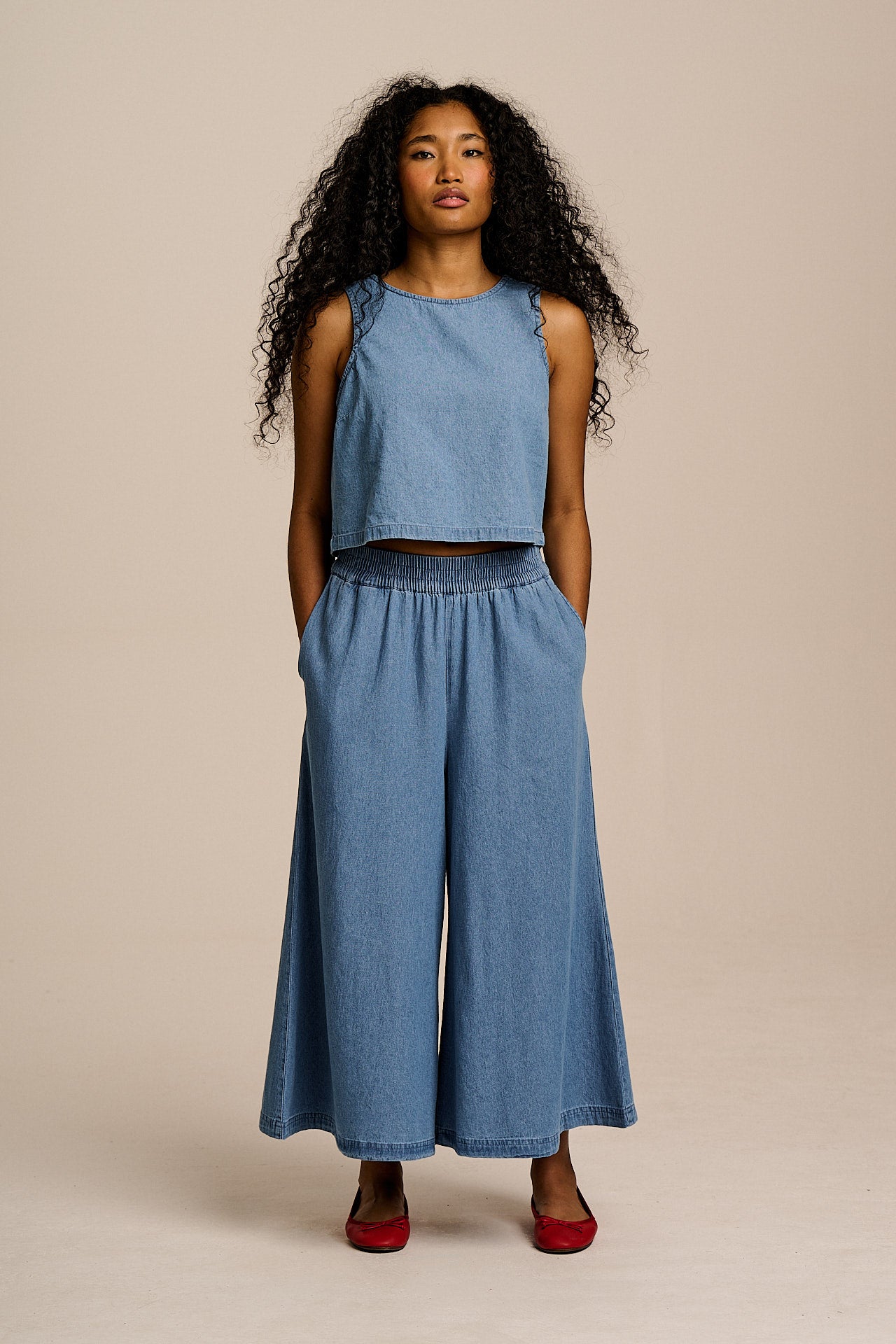 Arden -  Light Weight Denim Shell Top in Light Wash Blue