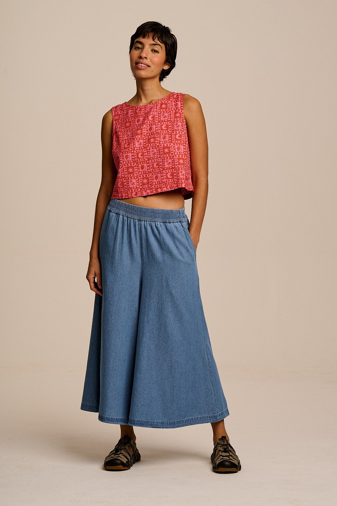 Arden - Cotton Shell Top in Pink & Red Lunar Healing