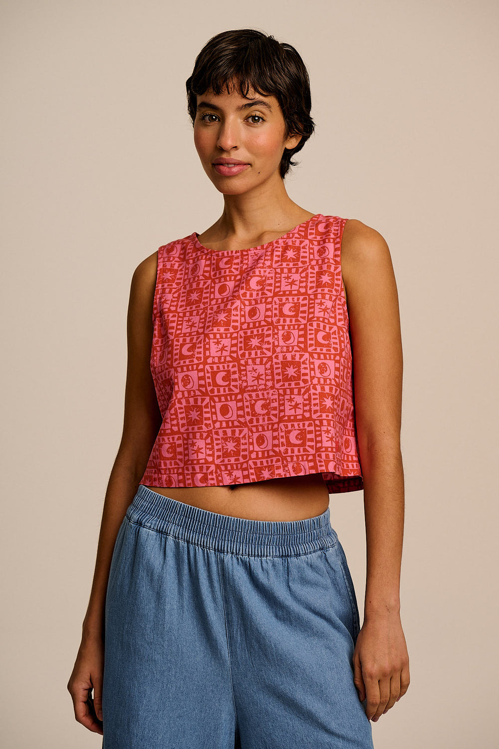 Arden - Cotton Shell Top in Pink & Red Lunar Healing
