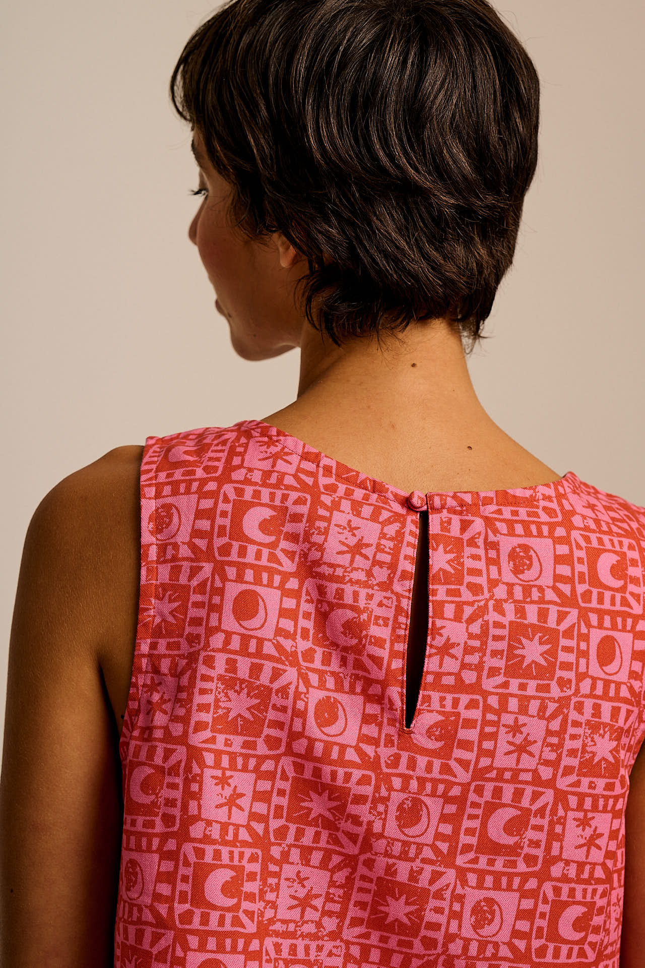 Arden - Cotton Shell Top in Pink & Red Lunar Healing