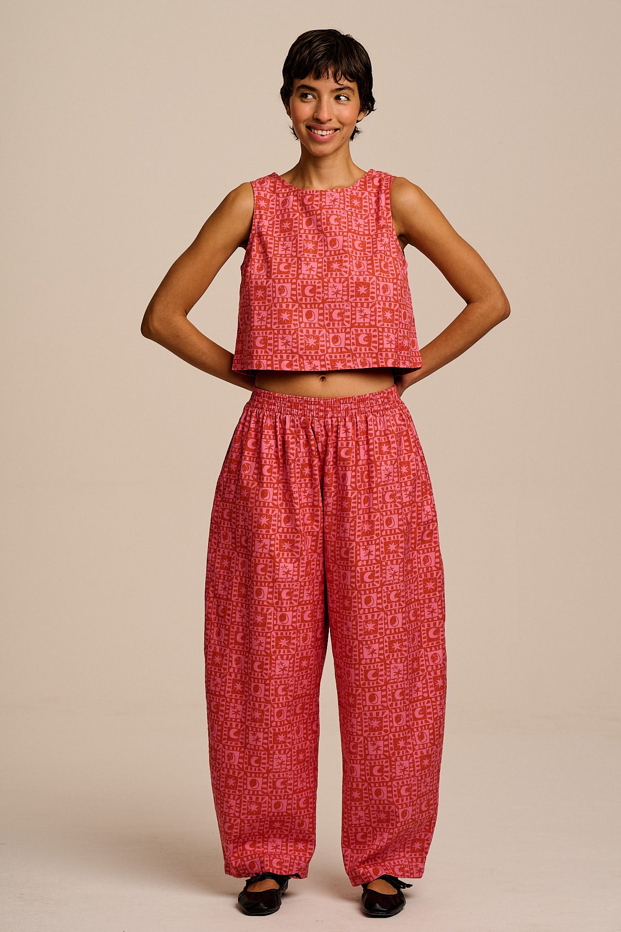 Arden - Cotton Shell Top in Pink & Red Lunar Healing