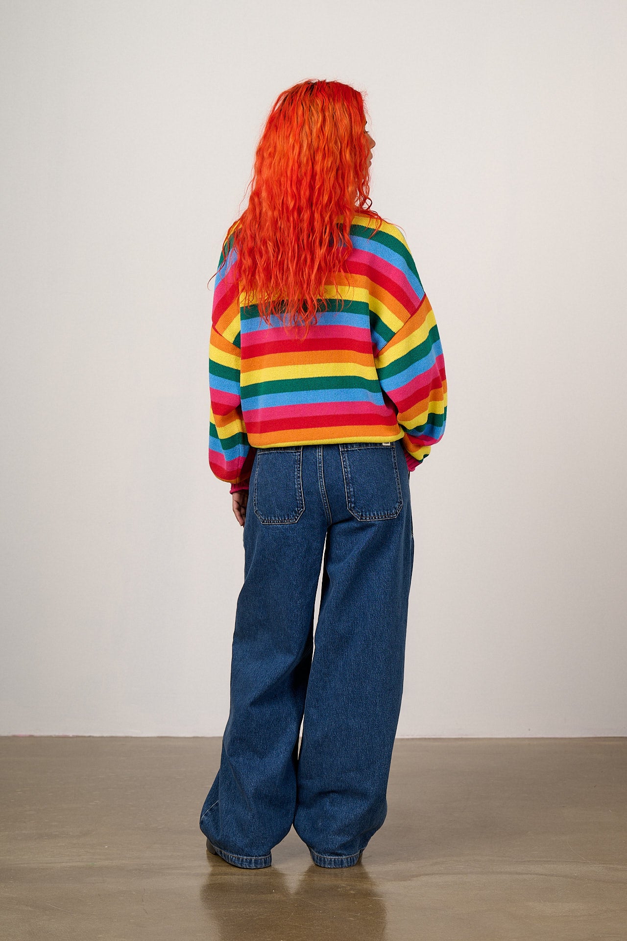 Areum - Cotton Bubble Hem Knitted Jumper in Rainbow Stripe