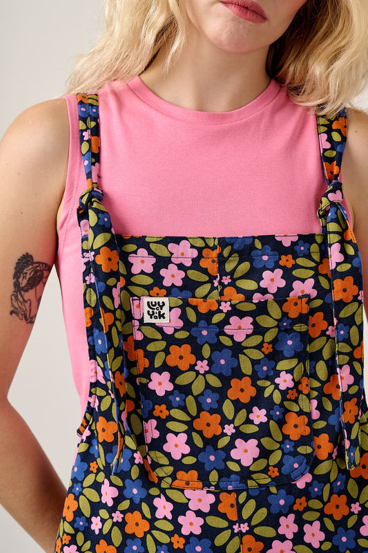 Arlo - Cotton Wide Leg Dungarees in Navy Floral