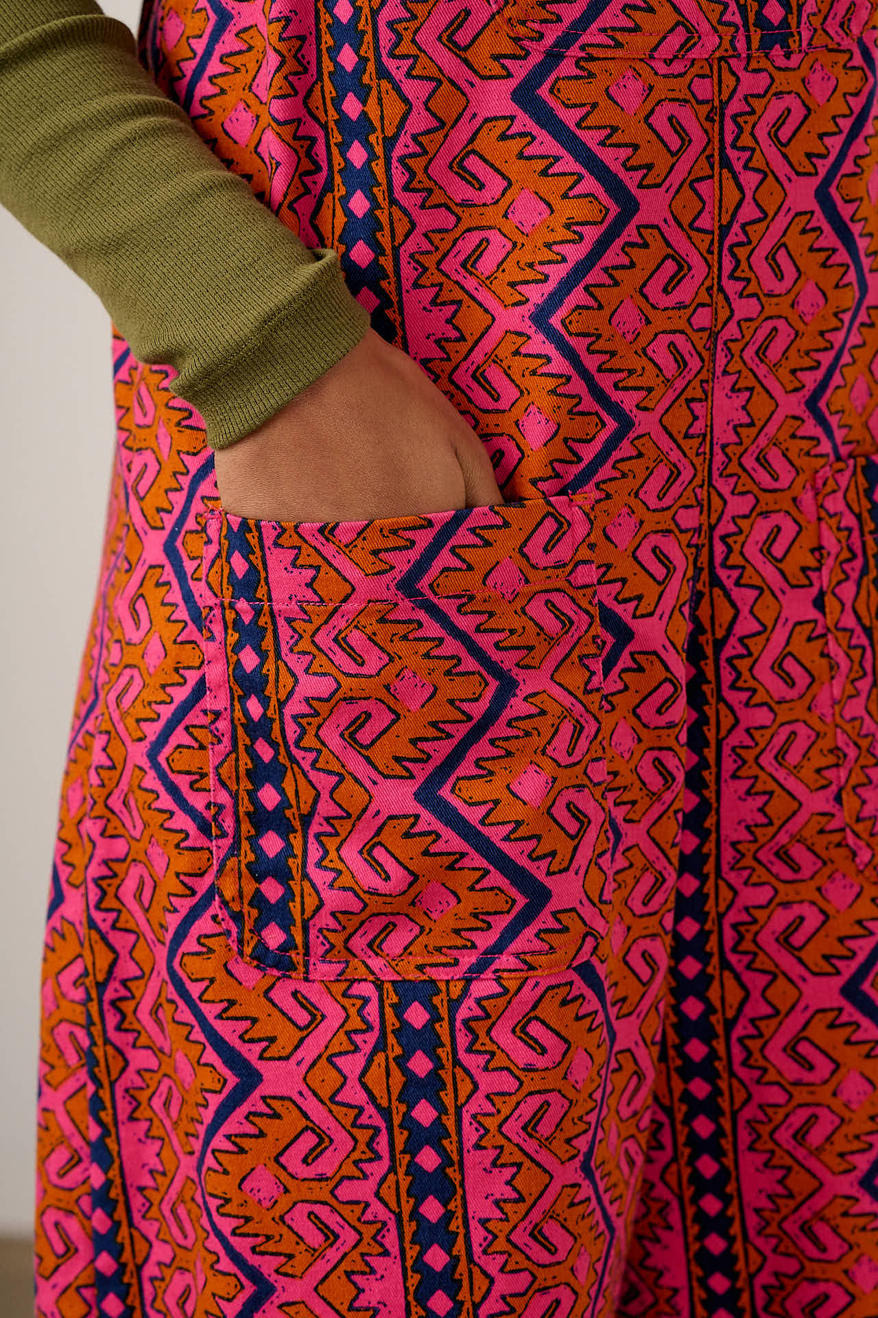 Arlo - Cotton Wide Leg Dungarees in Red Zig Zag Stripe