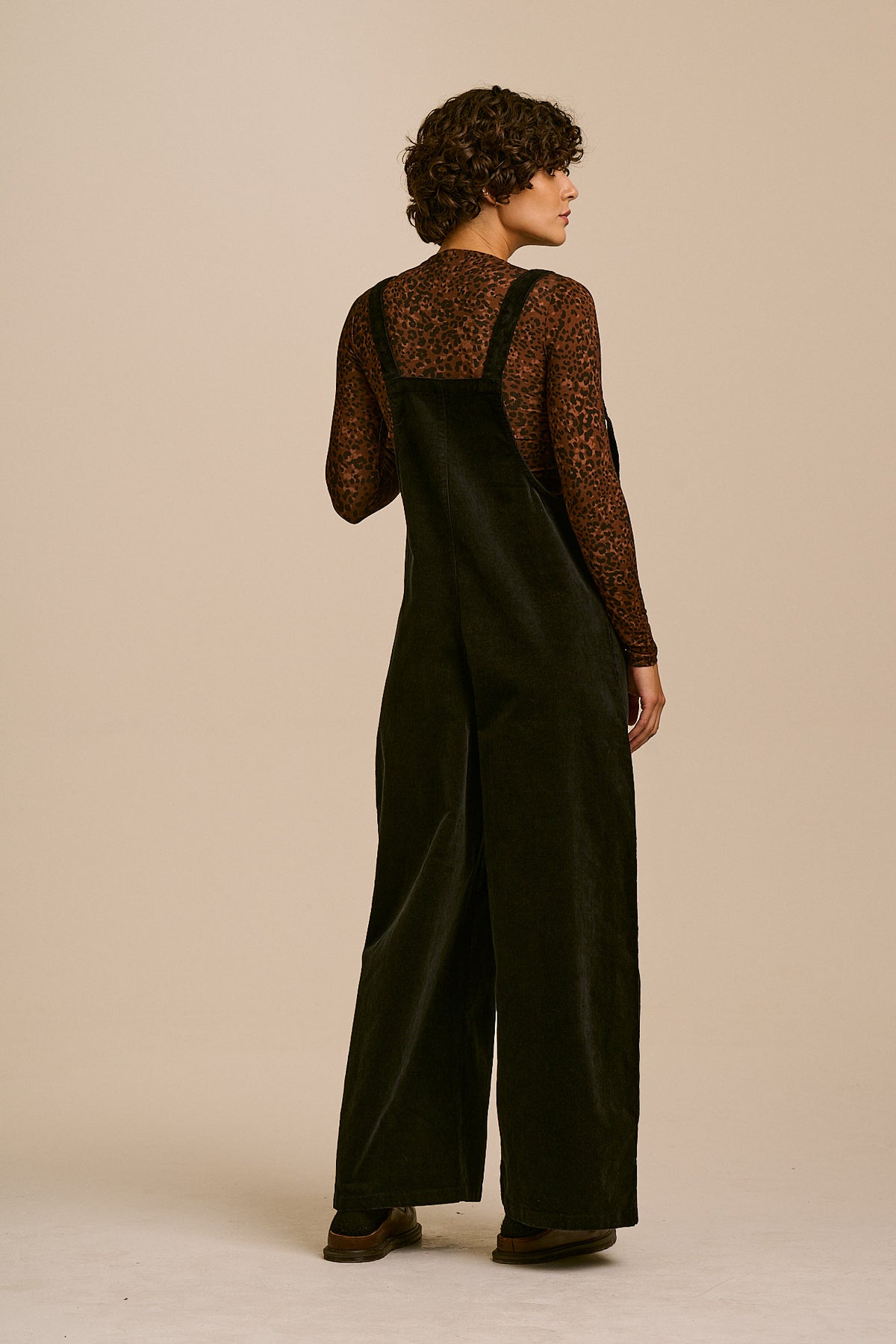 Arlo - Cord Wide Leg Dungaree in Black