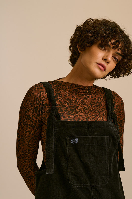 Arlo - Cord Wide Leg Dungaree in Black