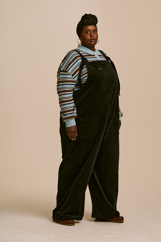 Arlo - Cord Wide Leg Dungaree in Black