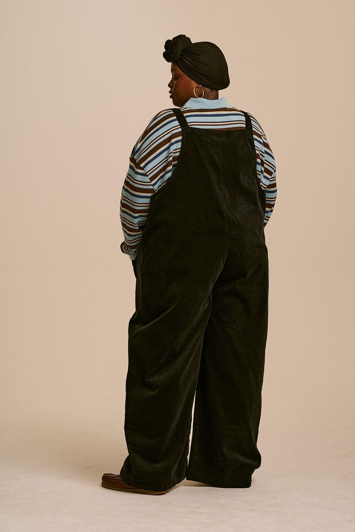 Arlo - Cord Wide Leg Dungaree in Black