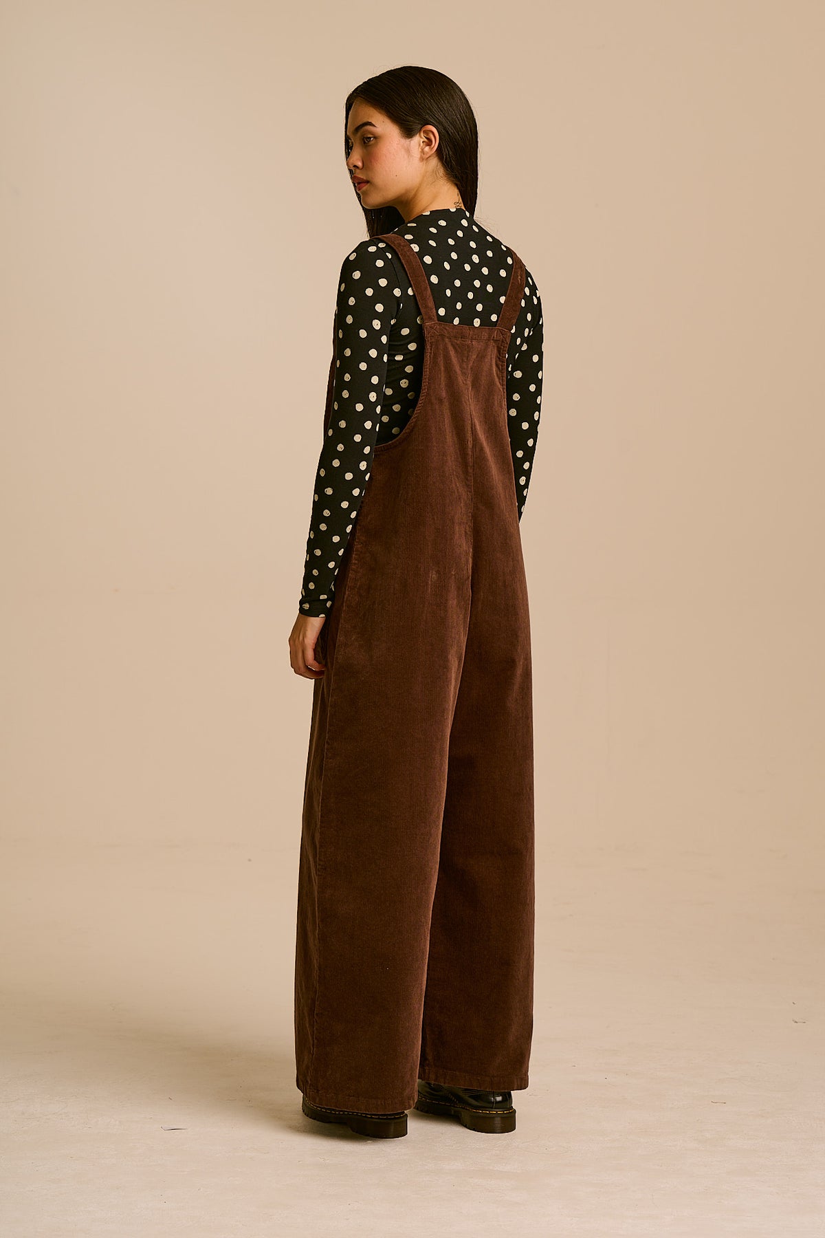 Arlo - Cord Wide Leg Dungarees in Chocolate
