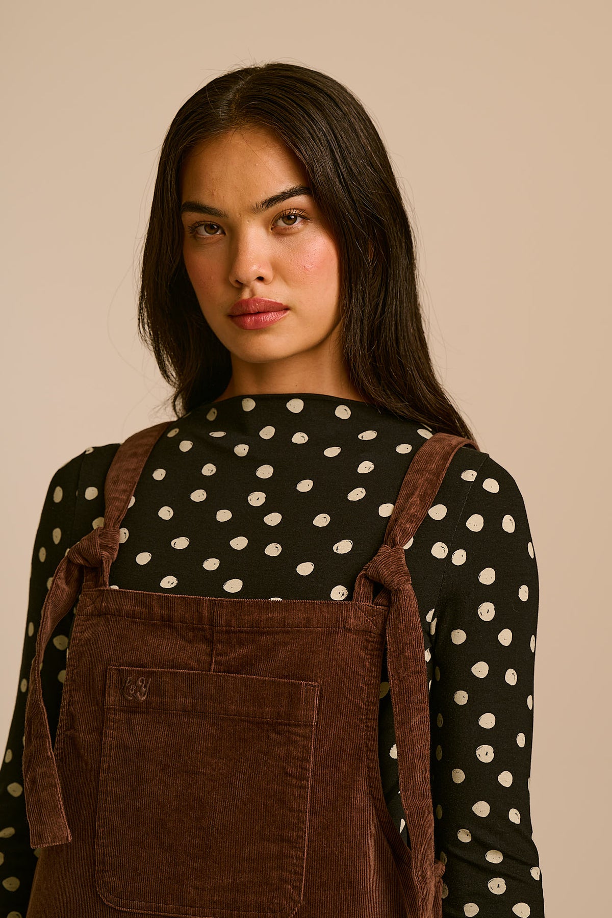 Arlo - Cord Wide Leg Dungarees in Chocolate