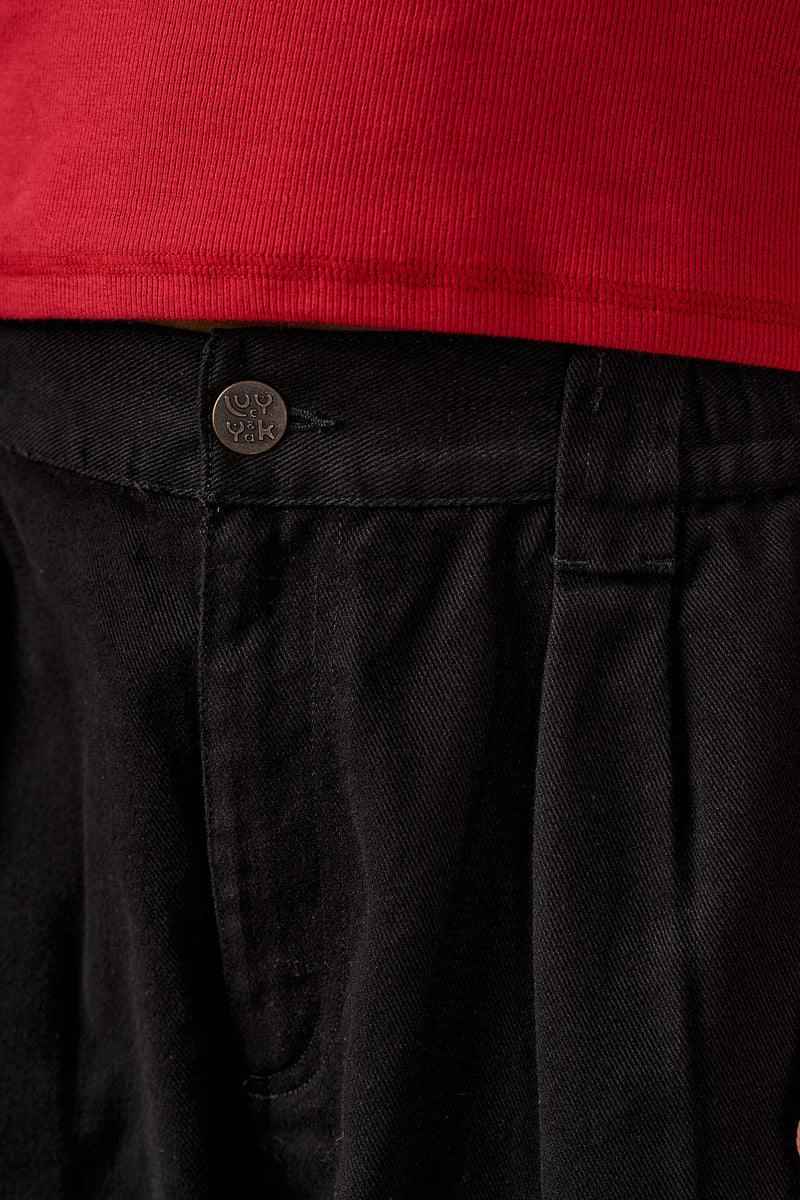 Ashby - Cotton Barrel Leg Trousers in Black