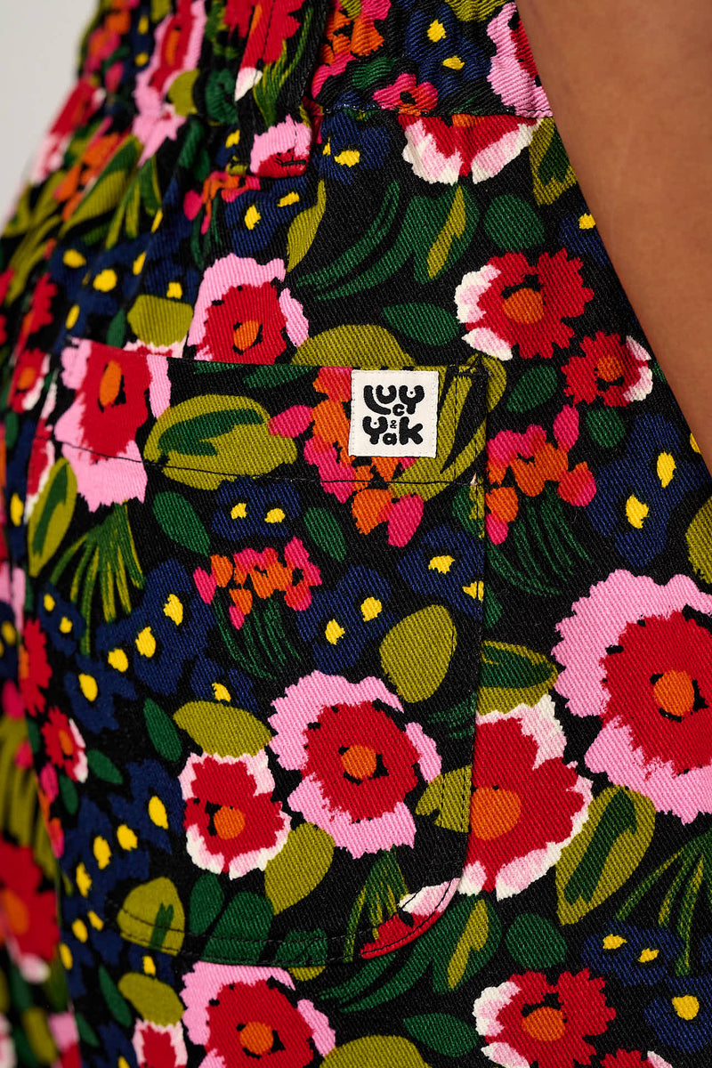 Ashby - Cotton Barrel Leg Trousers in Black Marie Print