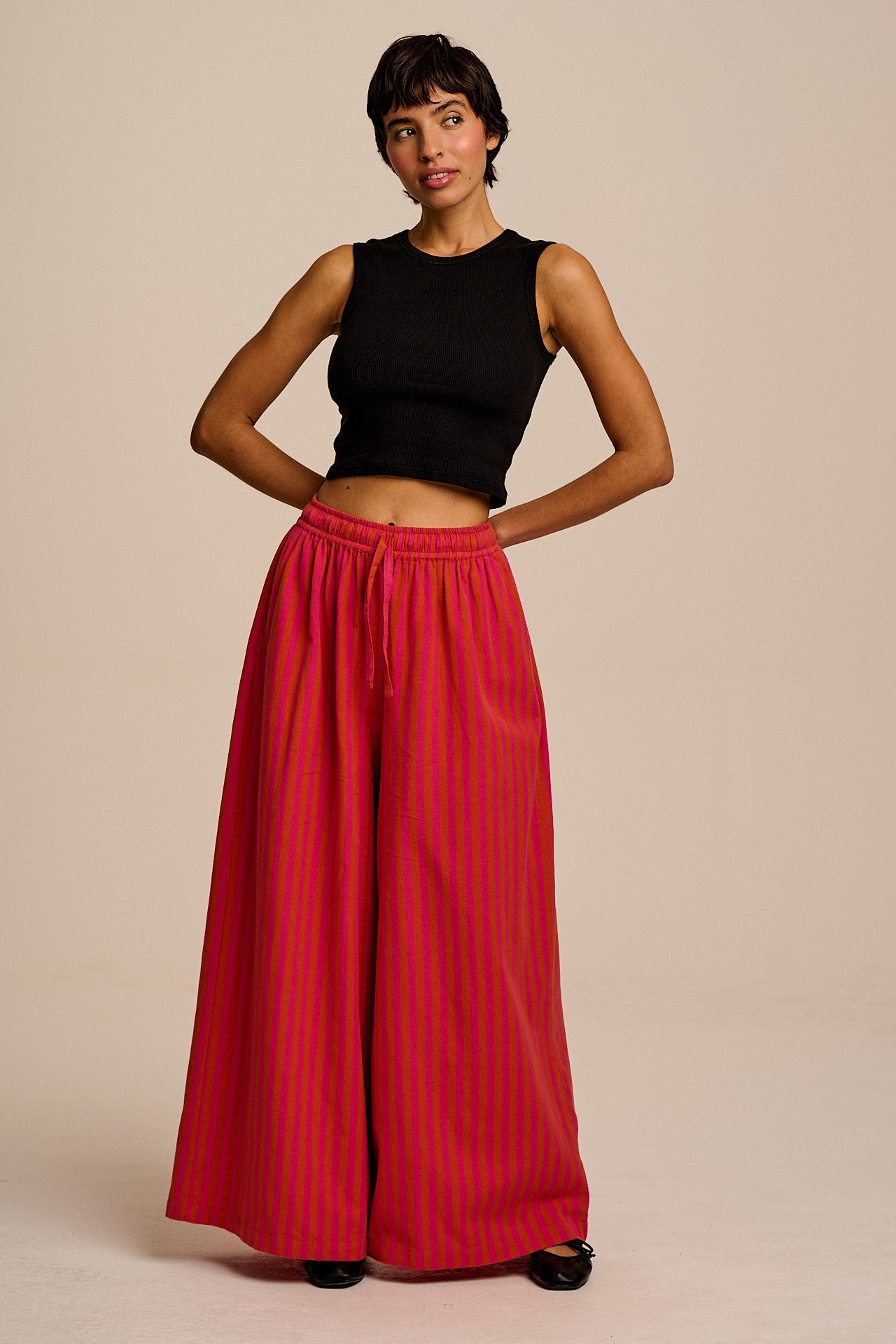 Aster - Cotton & Linen Trousers in Pink & Orange Stripe