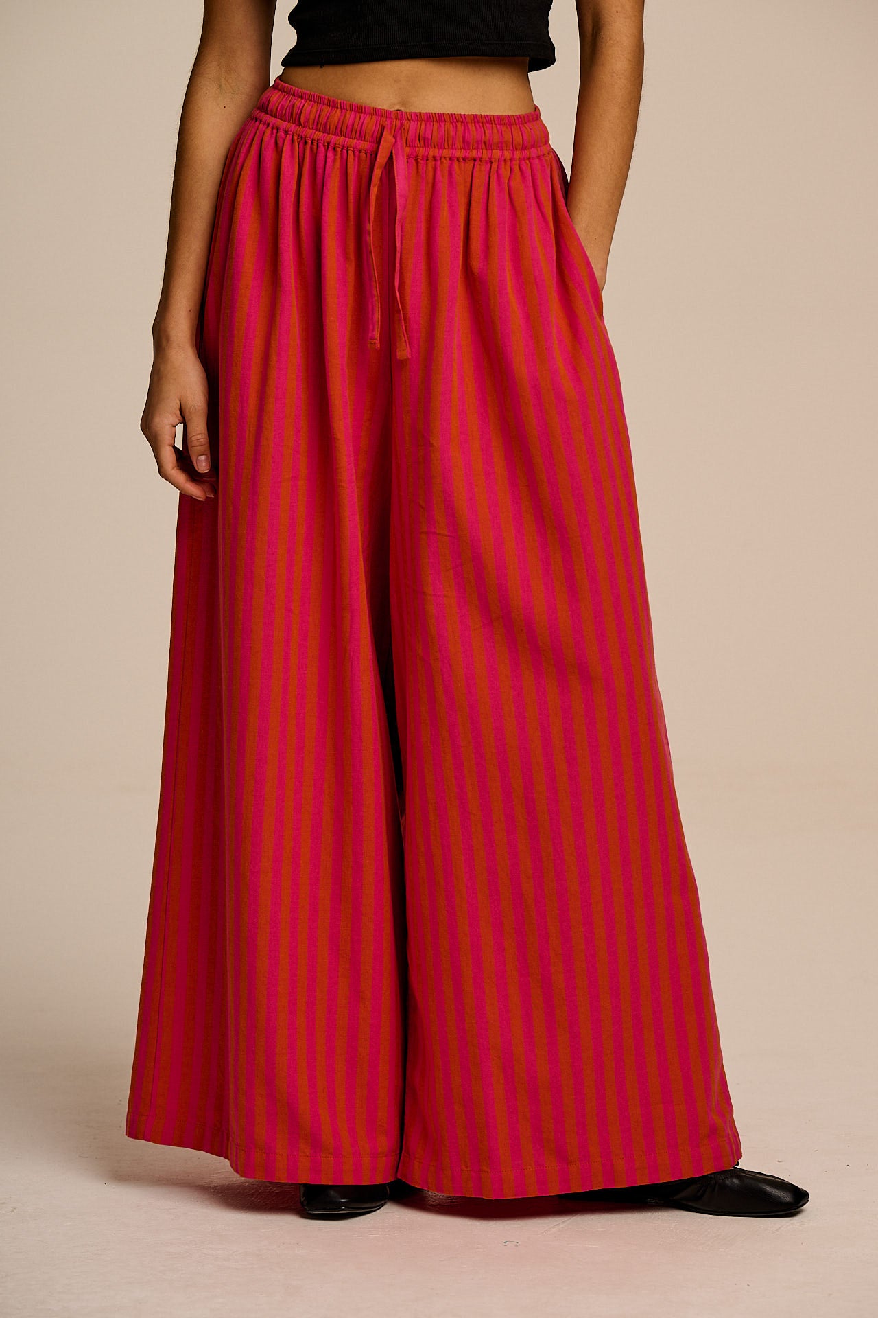 Aster - Cotton & Linen Trousers in Pink & Orange Stripe