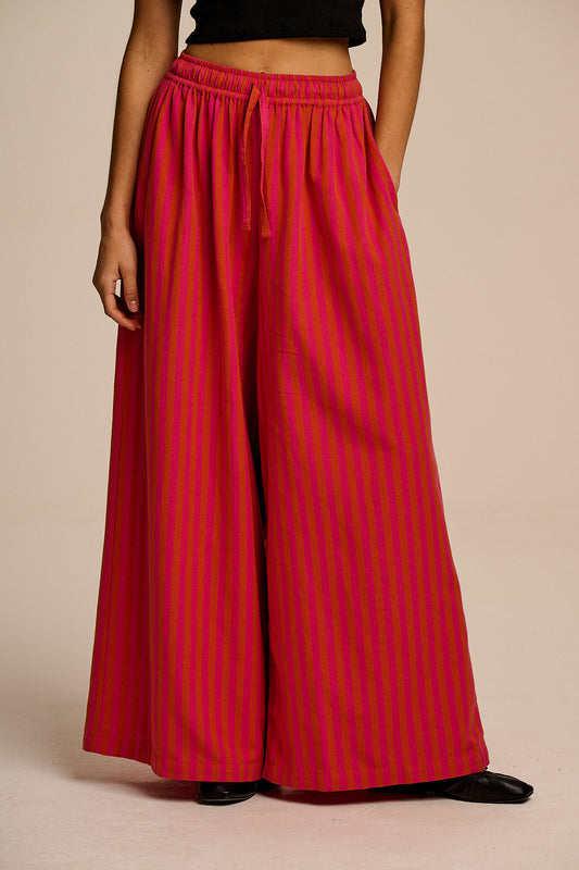 Aster - Cotton & Linen Trousers in Pink & Orange Stripe