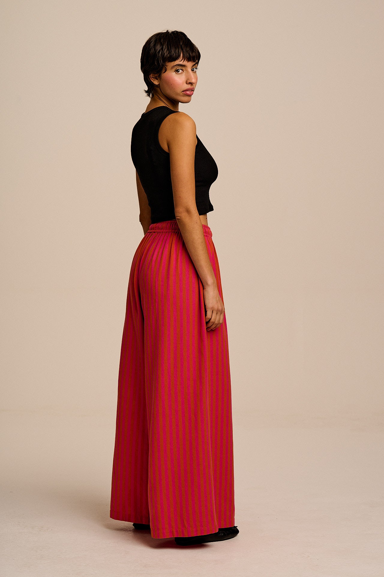 Aster - Cotton & Linen Trousers in Pink & Orange Stripe