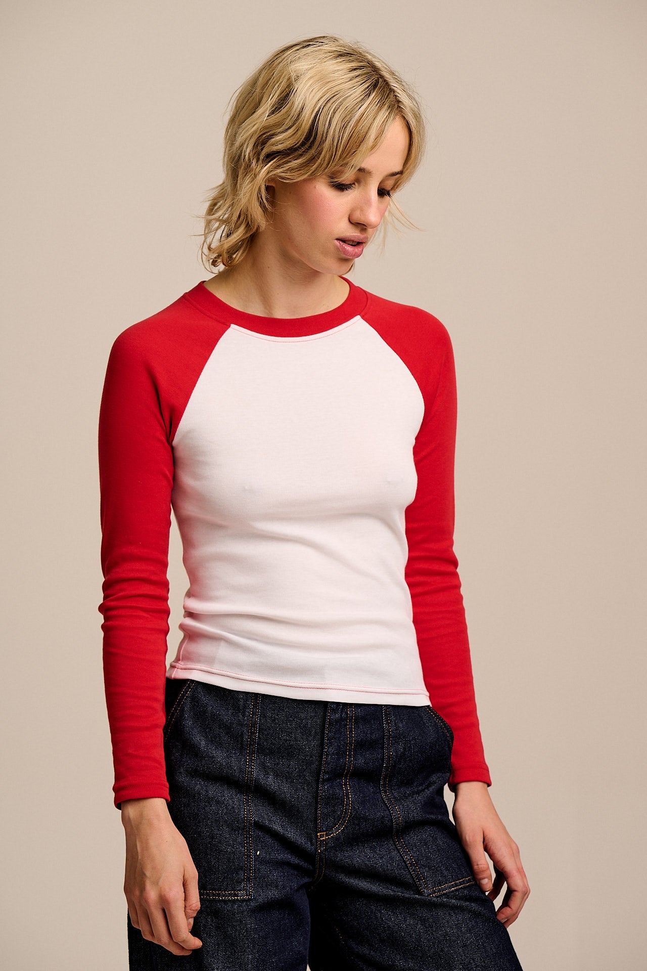 Avi - Long Sleeve Raglan Top in Red & White – Lucy & Yak