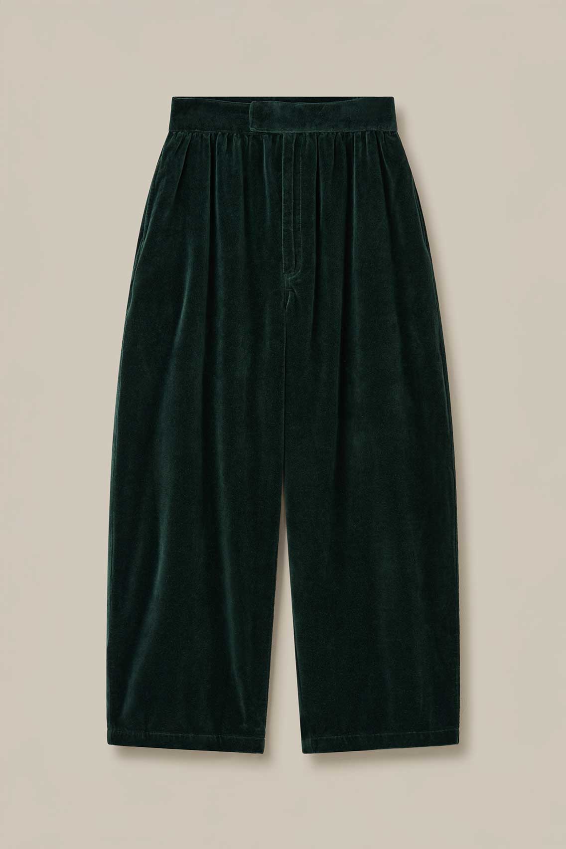 Beau - Barrel Leg Cotton Velvet Trousers in Jade