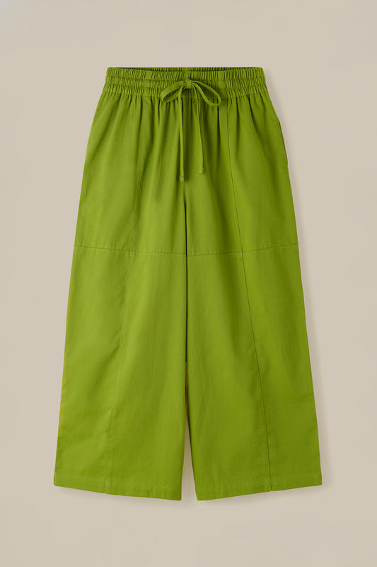 Chuck - Wide Leg Cotton Trousers in Lima Bean Green