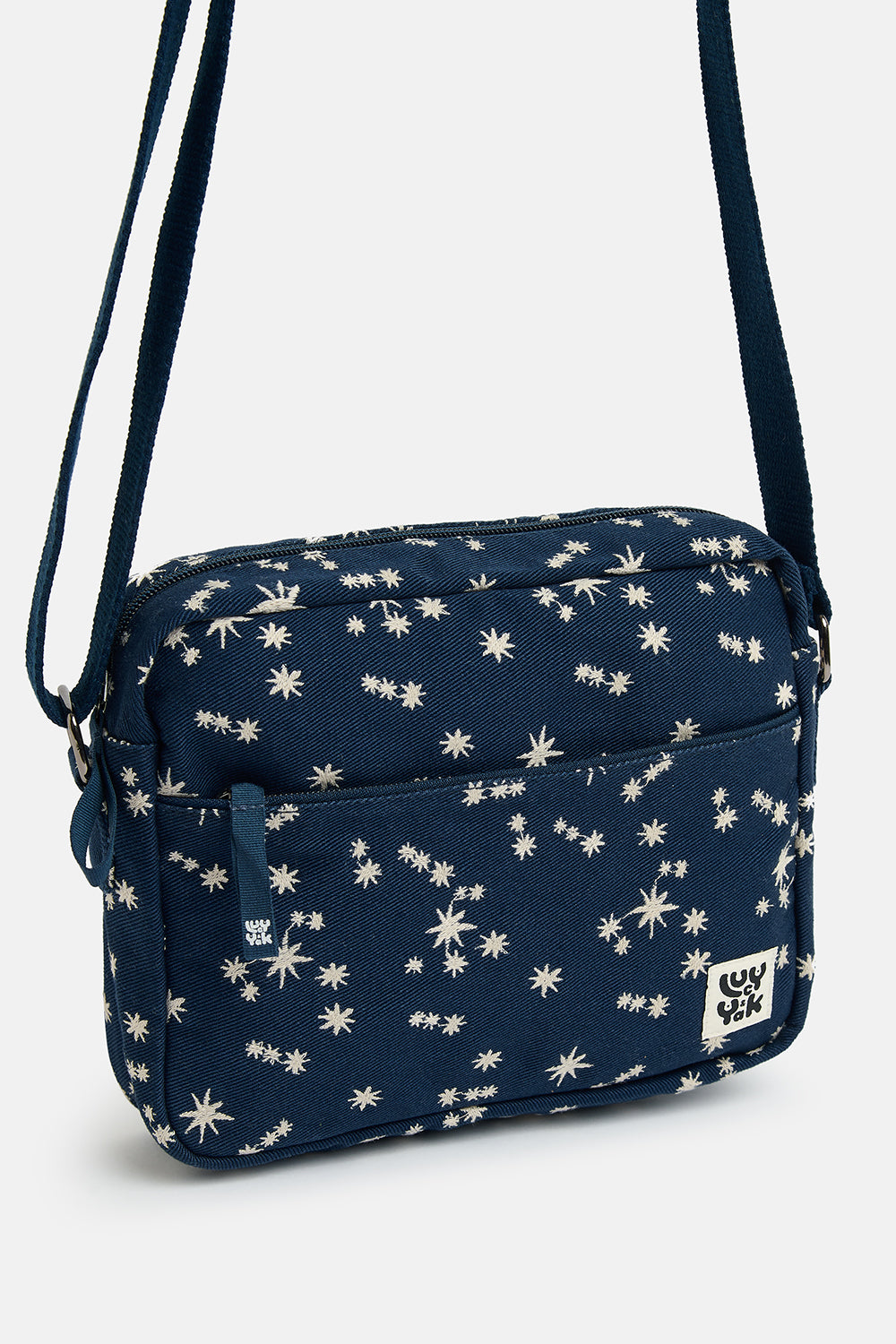 Dara - Cotton Crossbody Bag in Navy with Star Embroidery