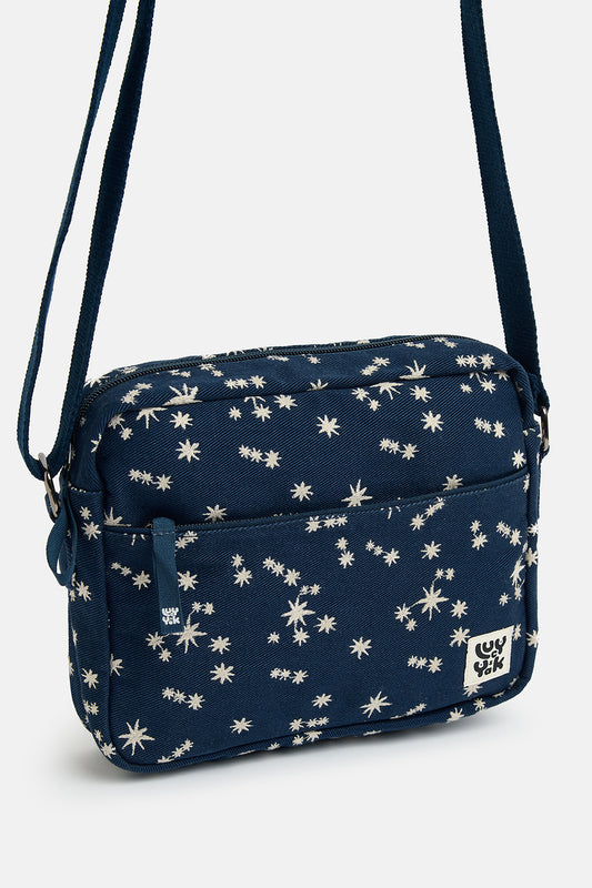 Dara - Cotton Crossbody Bag in Navy with Star Embroidery