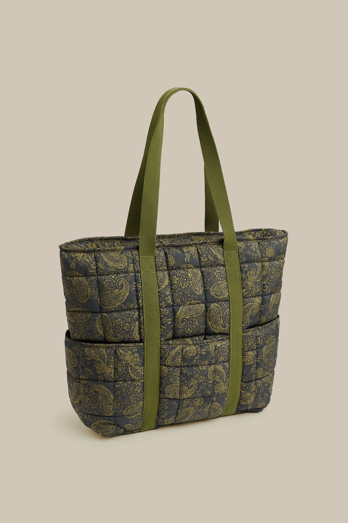 Dax - Quilted Tote in Grunge Green Paisley Print