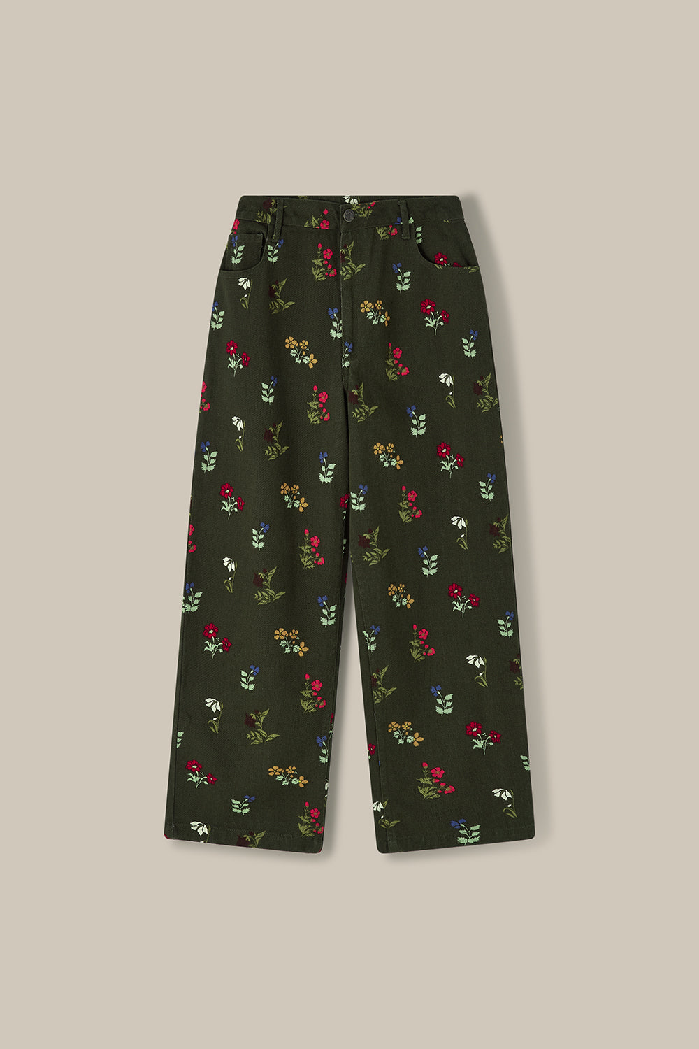 Drew -  Cropped Straight Leg Cotton Trousers in Winter Blooms