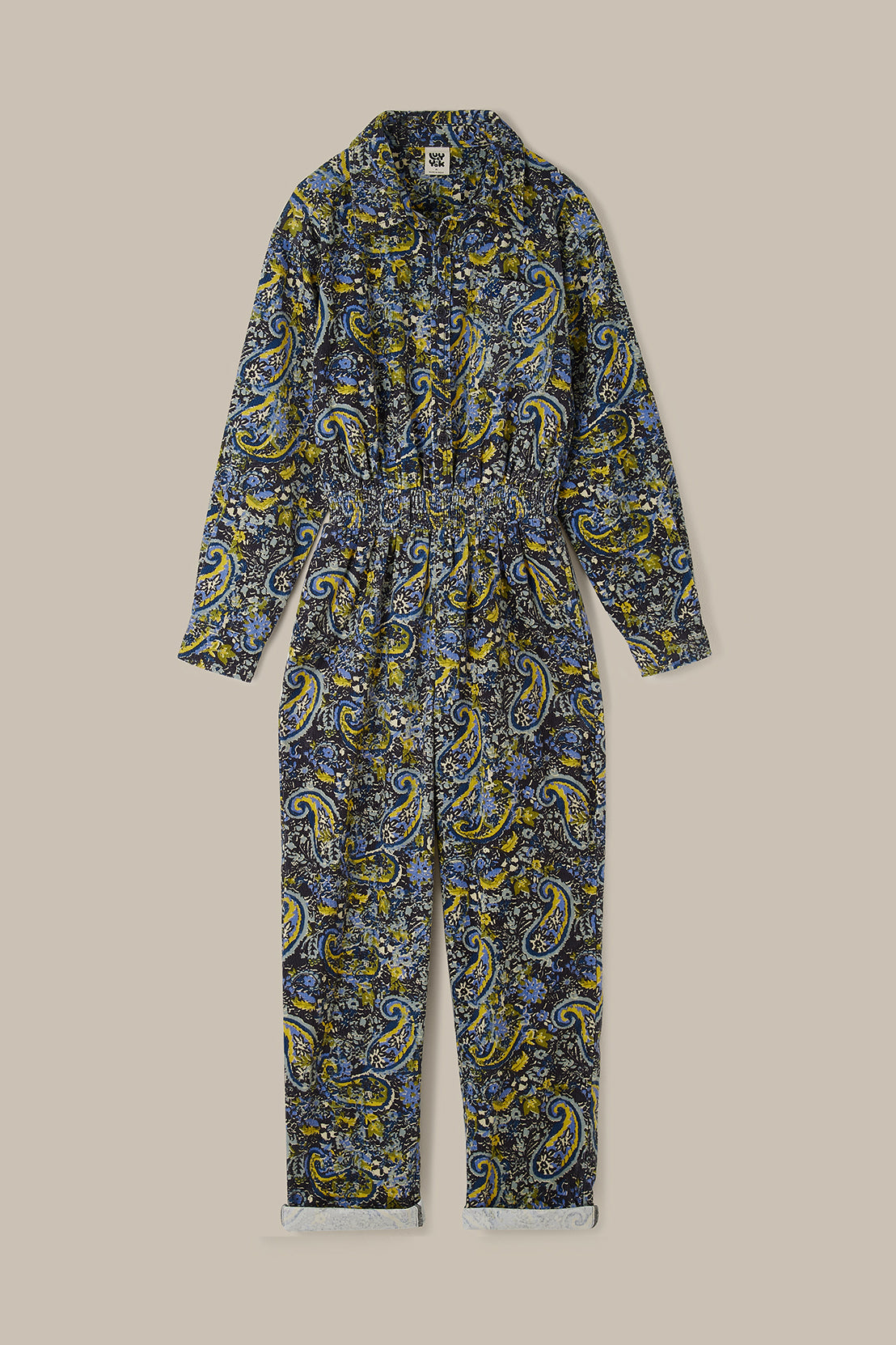 Eddie - Long Sleeve Corduroy Jumpsuit in Grunge Paisley Print