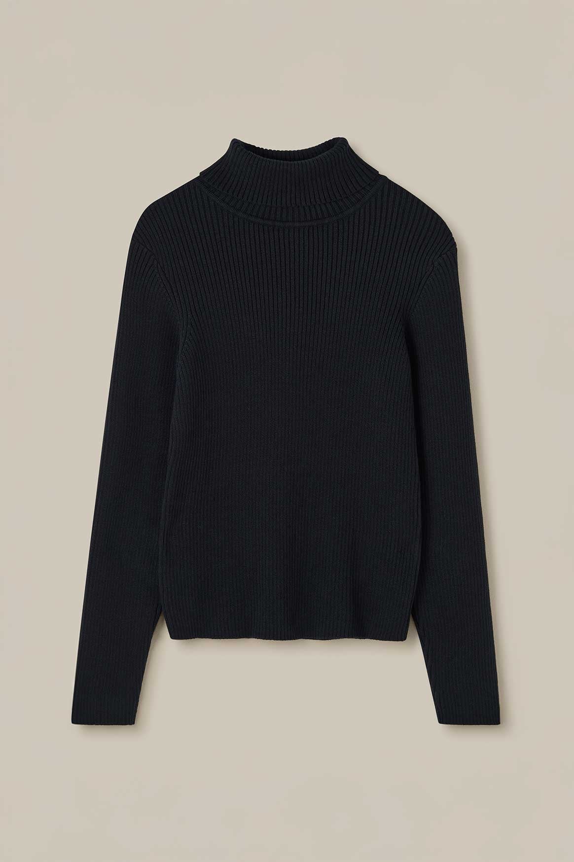 Eva - Knitted Roll Neck Long Sleeve Top in Black