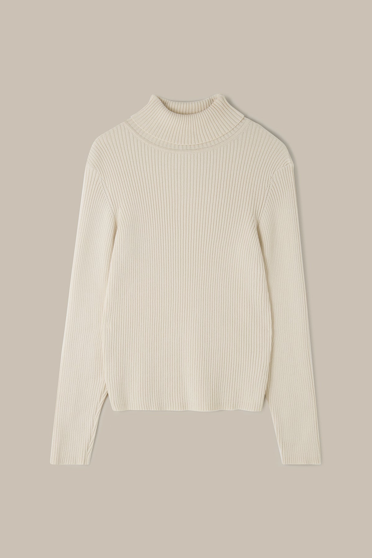 Eva - Knitted Roll Neck Long Sleeve Top in Pearl