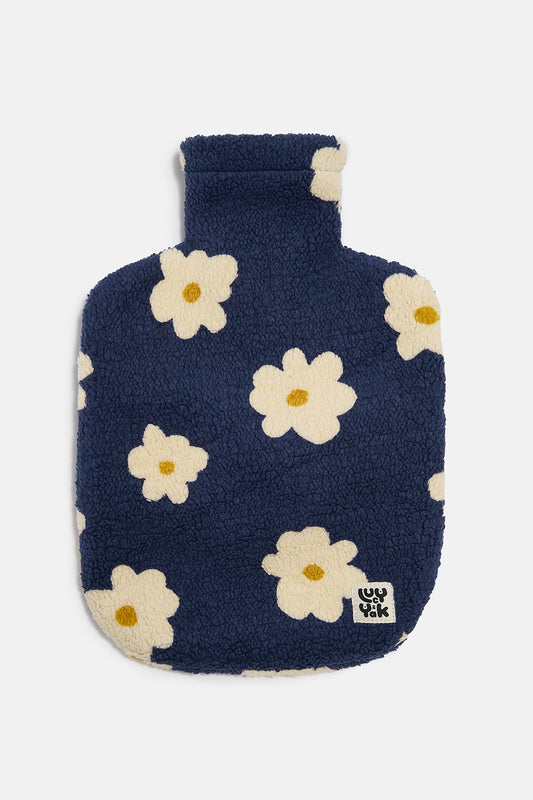 Caleb - Fleece Hot Water Bottle Cover in Blue & White Delano