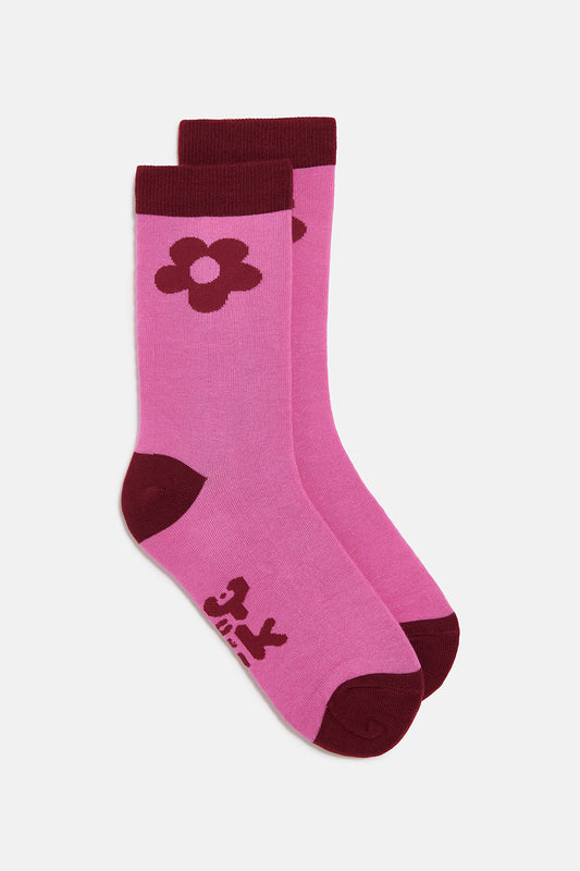 JoJo - Cotton Socks in Pink & Red Floral