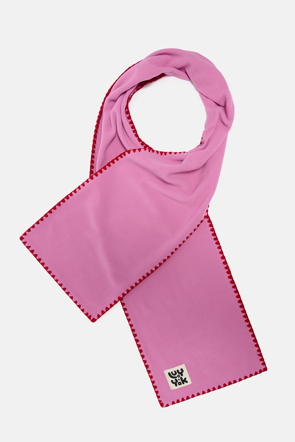 Kiri - Polar Fleece Blanket Stitch Scarf in Pink & Red