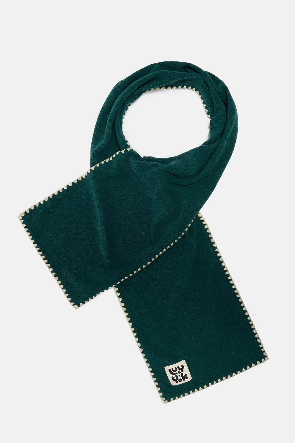 Kiri - Polar Fleece Blanket Stitch Scarf in Teal & Ecru