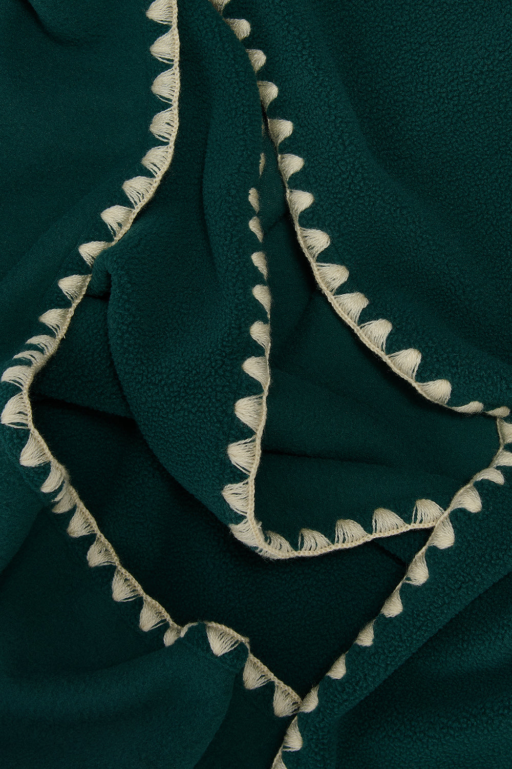 Kiri - Polar Fleece Blanket Stitch Scarf in Teal & Ecru