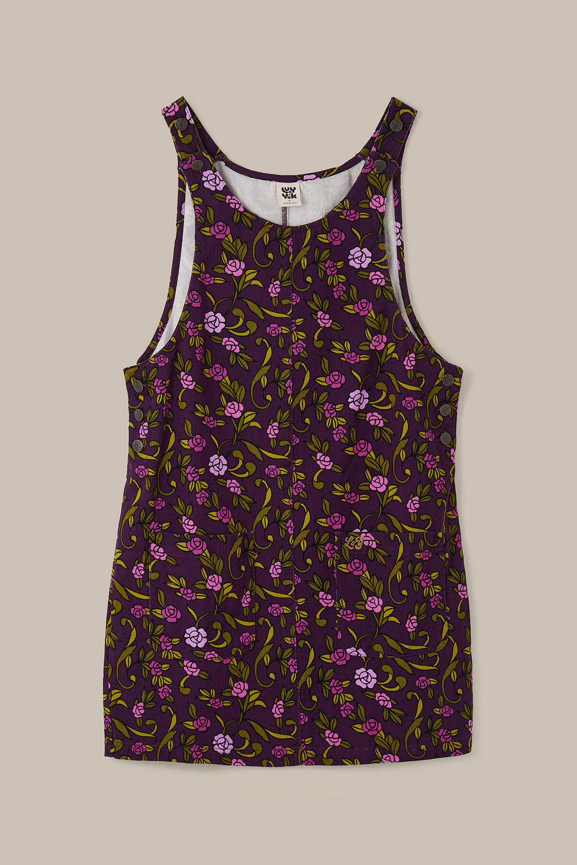 Layla - Mini Cotton Dress in Purple Grunge Floral Print