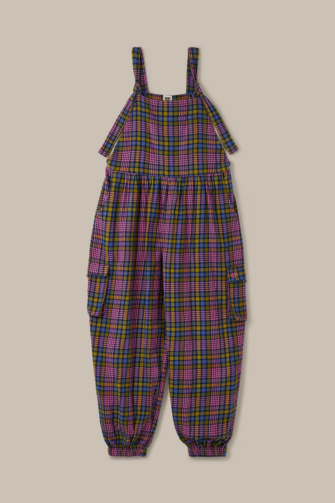 Miyada - Brushed Cotton Dungarees in Grunge Purple Check