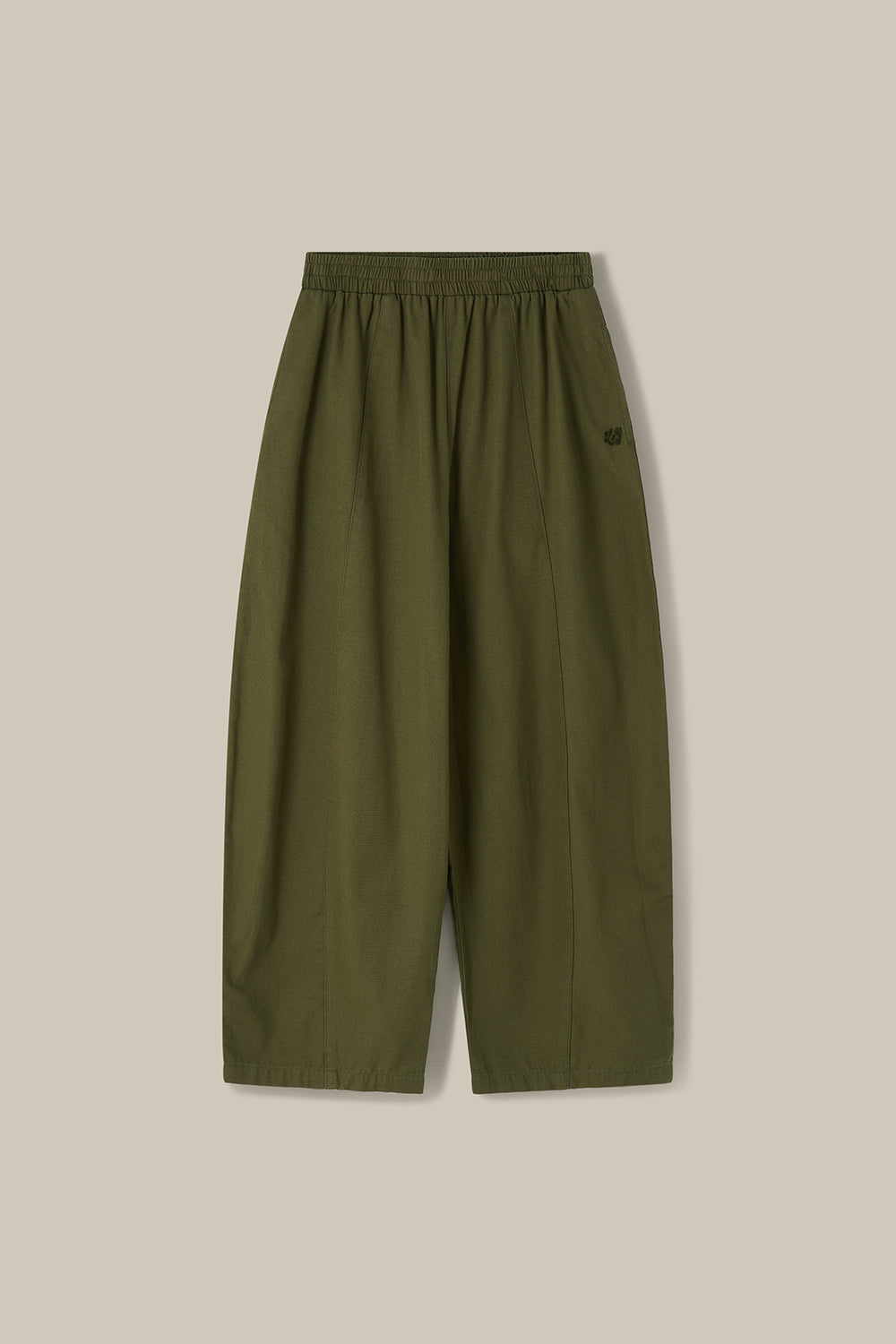 Obregon - Barrel Leg Cotton Trousers in Khaki Green