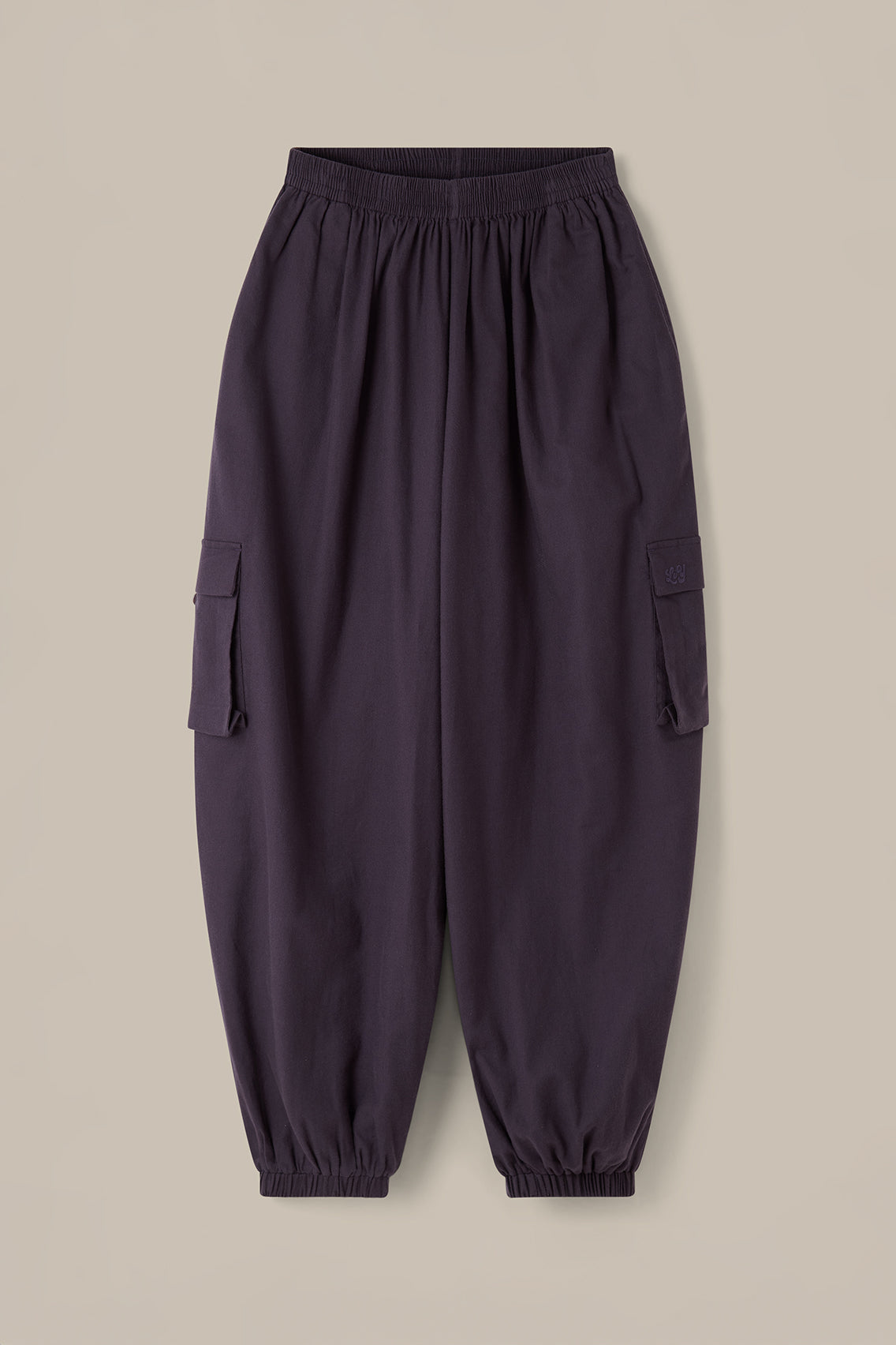 Rumi - Brushed Cotton Barrel Trousers in Plum Perfect