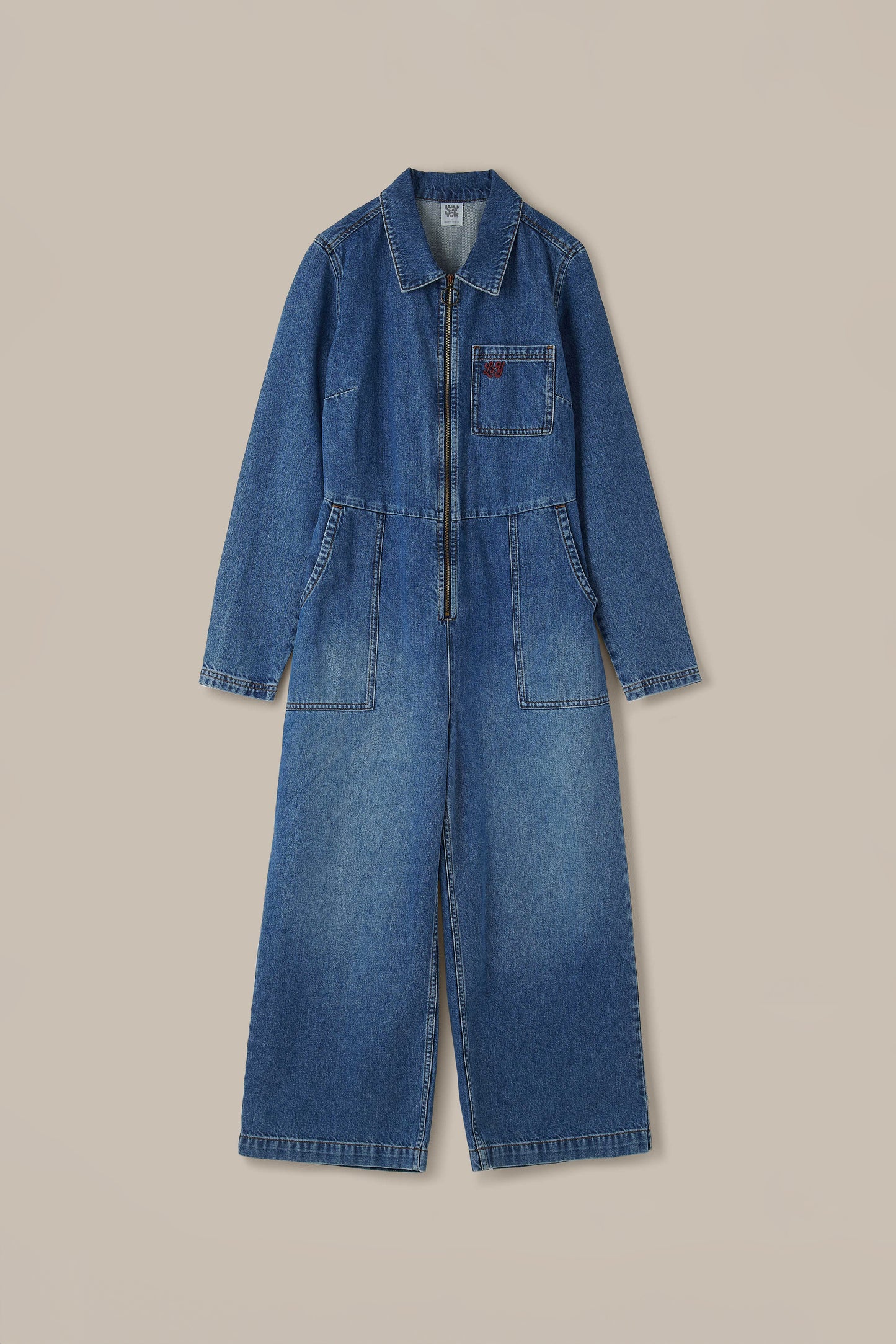 Tavira - Denim Long Sleeve Jumpsuit in Vintage Wash